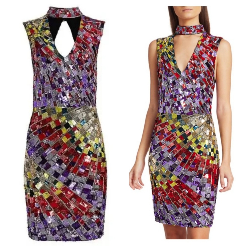 Alice + Olivia Dumont Sequin Choker Mini Dress Size 6 NWT $1,600 - Picture 2 of 13